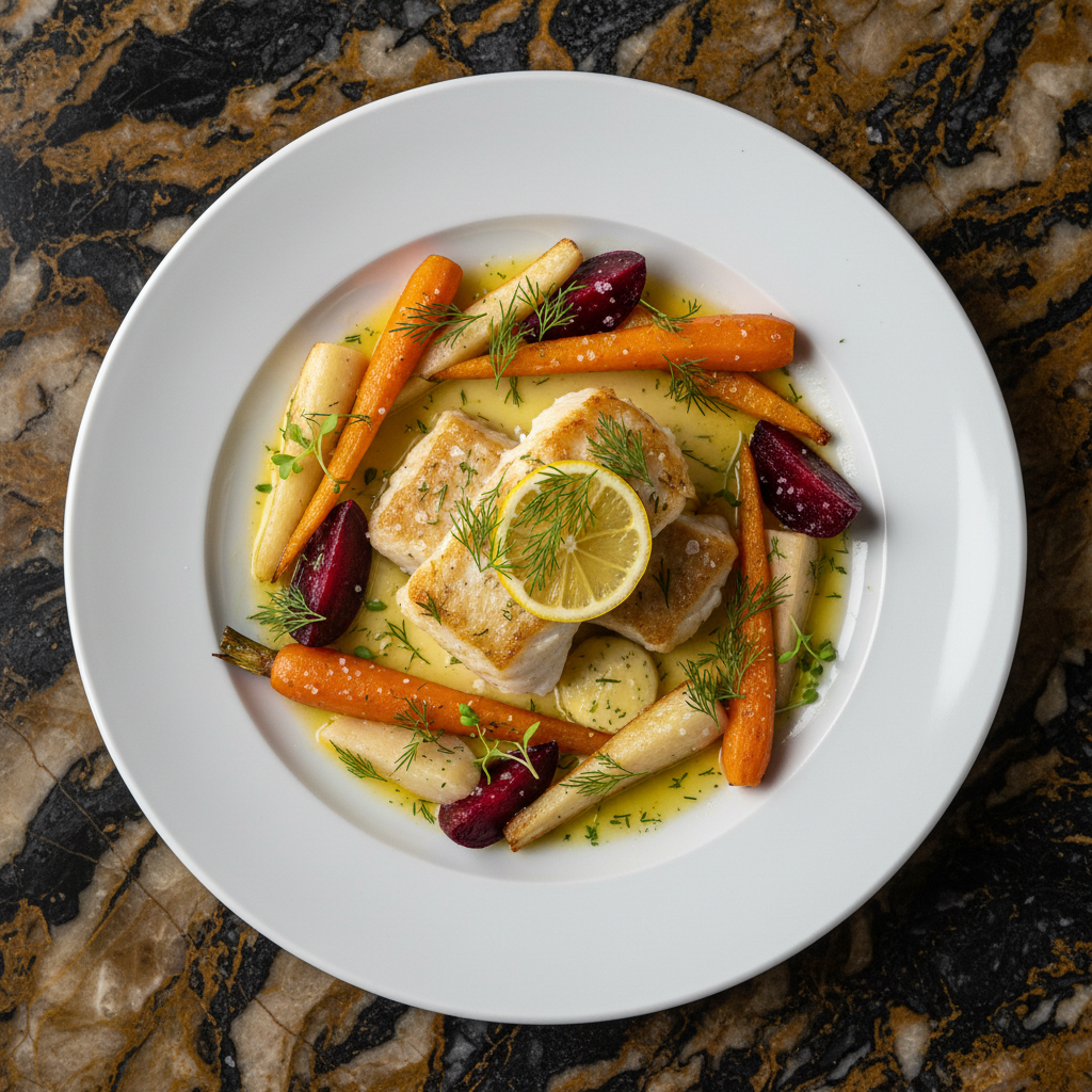Baked Cod with Dill and Root Vegetables