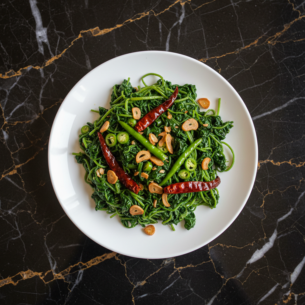 Bangladeshi Pui Shak Bhaji with Garlic and Chili