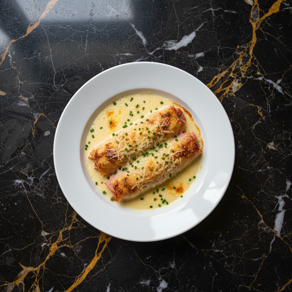 Belgian Endive and Ham Rolls with Bรฉchamel