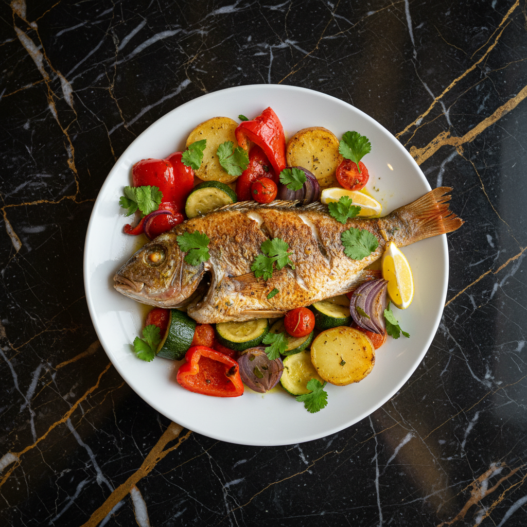 Baked Fish with Vegetables and Herbs