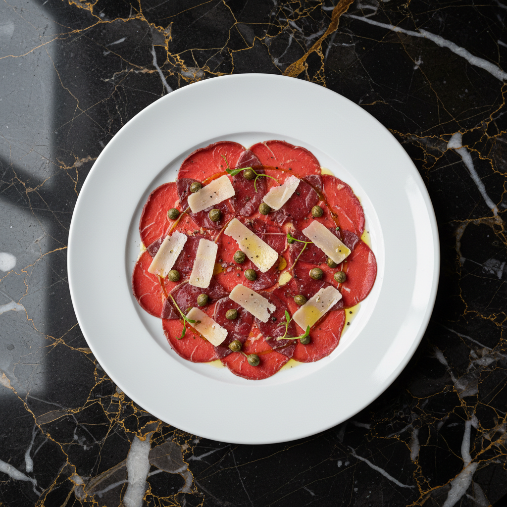 Springbok Carpaccio with Capers and Parmesan