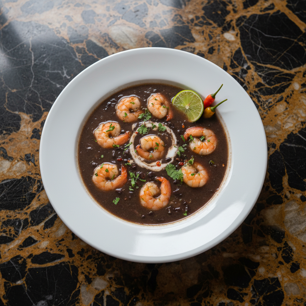 Sopa de Feijão Preto com Camarão