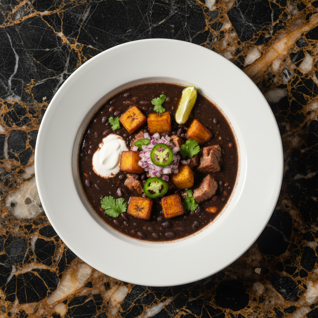 Sopa de Frijol Negro con Plátano Maduro