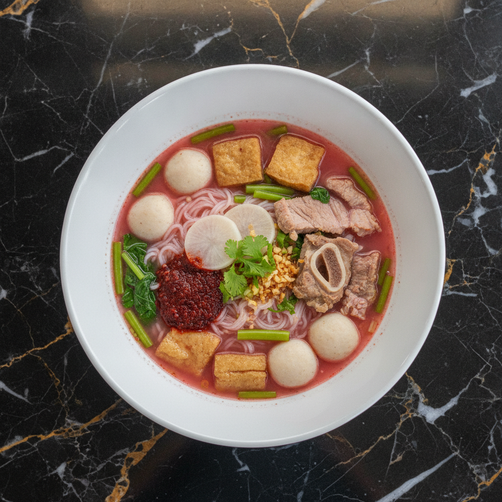 Noodle Notes Yentafo (Thai Pink Noodle Soup) - Traditional Thailand Recipe